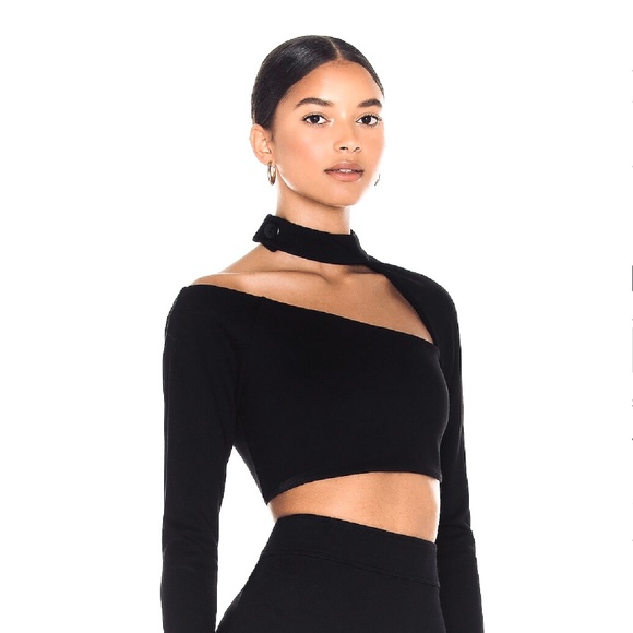 Alexis Black Cut Out Stretch Ponte Asymmetric Crop Top S - Picture 1 of 16